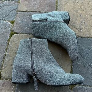 Simply Styled Silver Shimmery Ankle Boots Block Heel Inside Zip Padded Insole